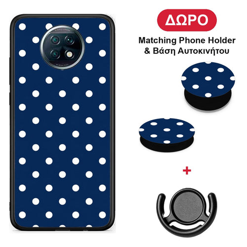 White Small Polka Dots on Navy - Xiaomi Redmi Note 9T θήκη + Δώρο Phone Holder & Βάση Αυτοκινήτου