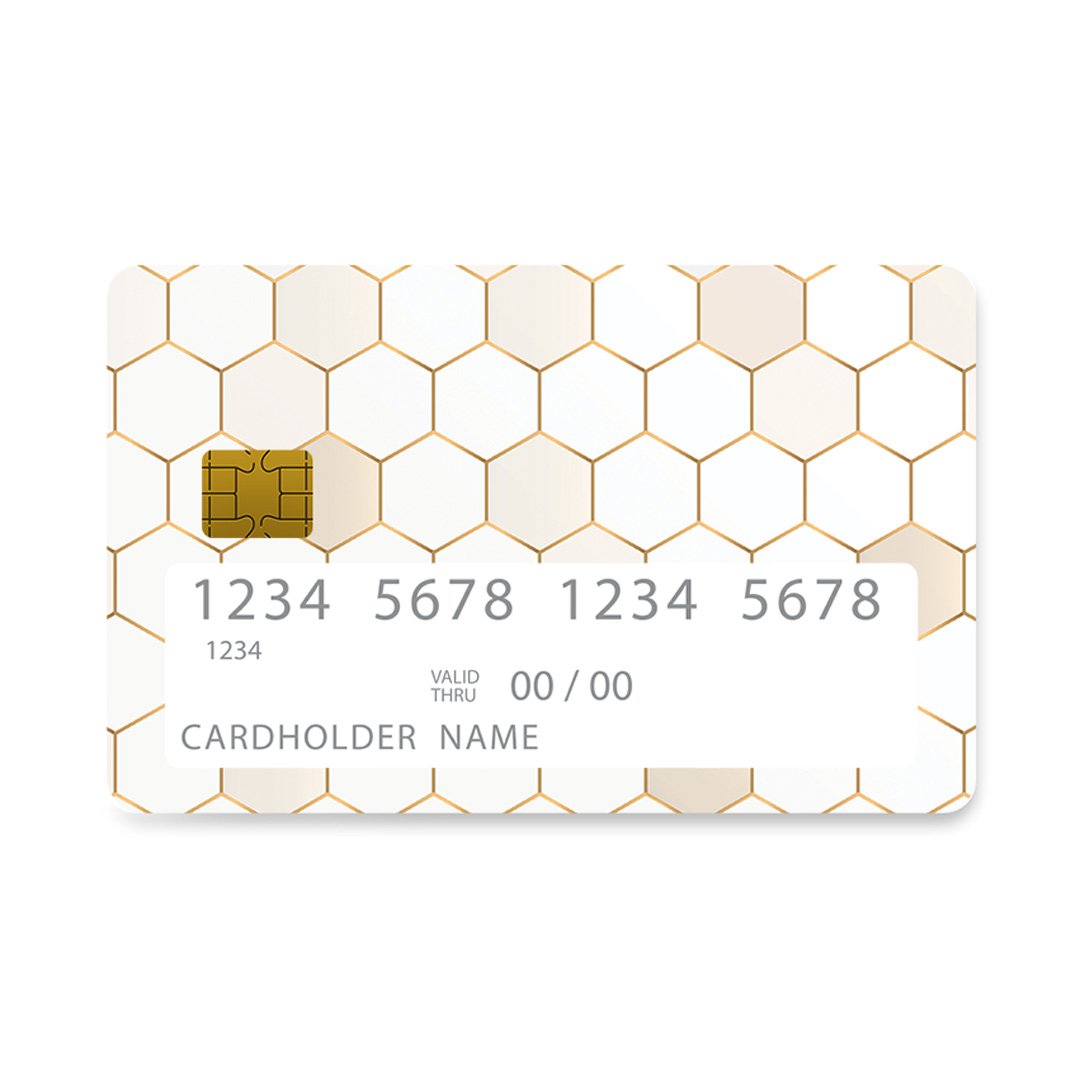 Επικάλυψη Τραπεζικής Κάρτας σε σχέδιο Hexagonal Gold Geometric σε λευκό φόντο