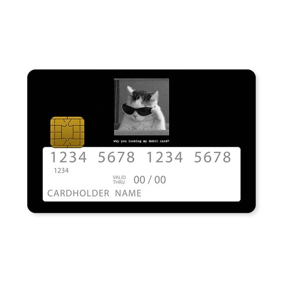 Επικάλυψη Τραπεζικής Κάρτας σε σχέδιο Meme Cat σε λευκό φόντο