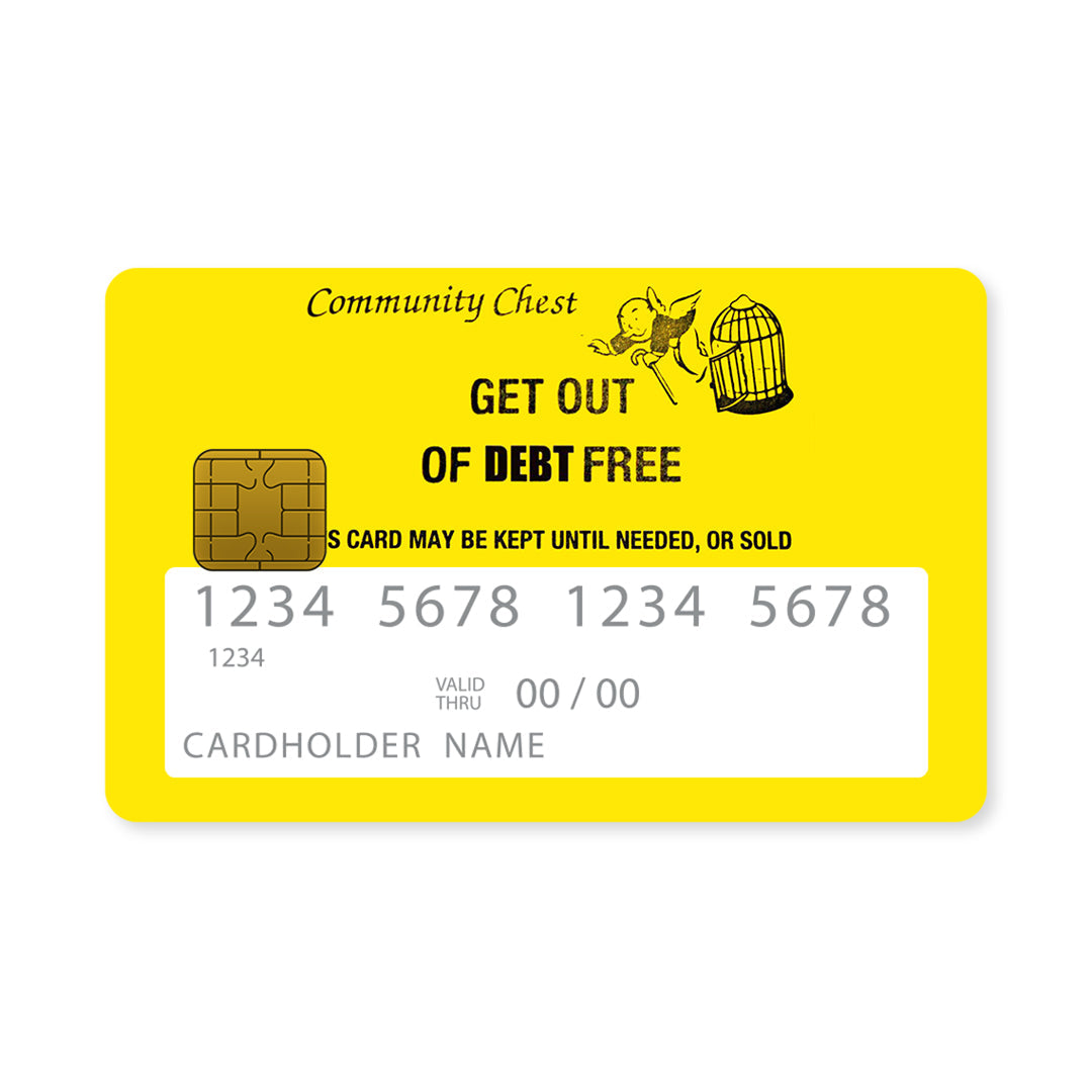 Επικάλυψη Τραπεζικής Κάρτας σε σχέδιο Out Of Debt σε λευκό φόντο