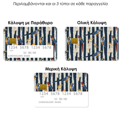 Επικάλυψη Τραπεζικής Κάρτας σε σχέδιο Blue Parrots Tropic σε λευκό φόντο