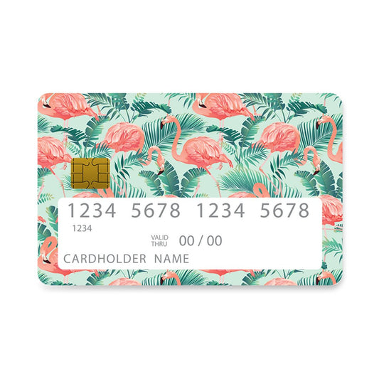 Επικάλυψη Τραπεζικής Κάρτας σε σχέδιο Flamingo Green Tropic σε λευκό φόντο