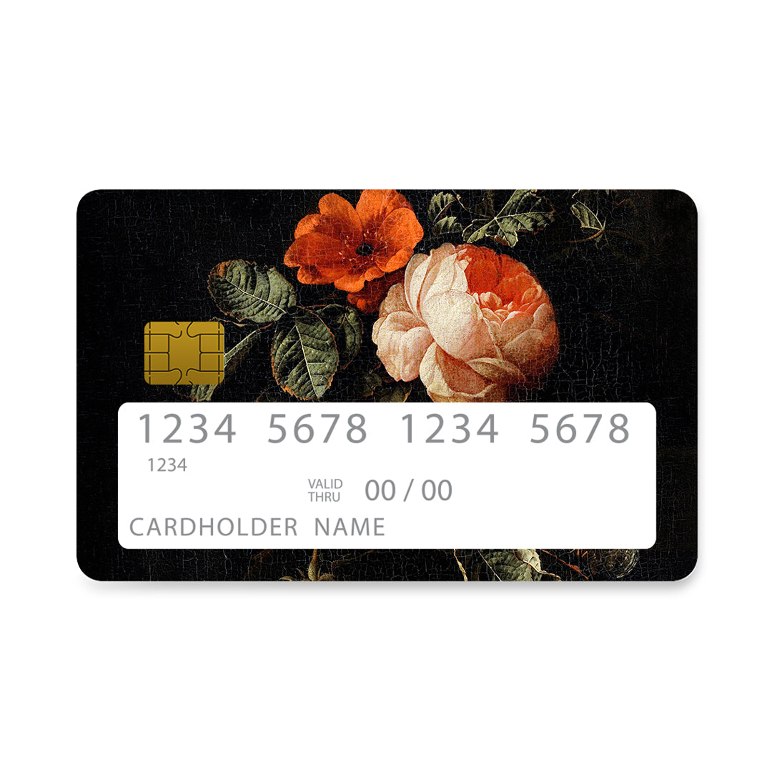 Επικάλυψη Τραπεζικής Κάρτας σε σχέδιο Vintage Roses σε λευκό φόντο