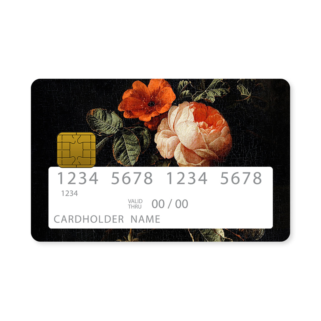 Επικάλυψη Τραπεζικής Κάρτας σε σχέδιο Vintage Roses σε λευκό φόντο