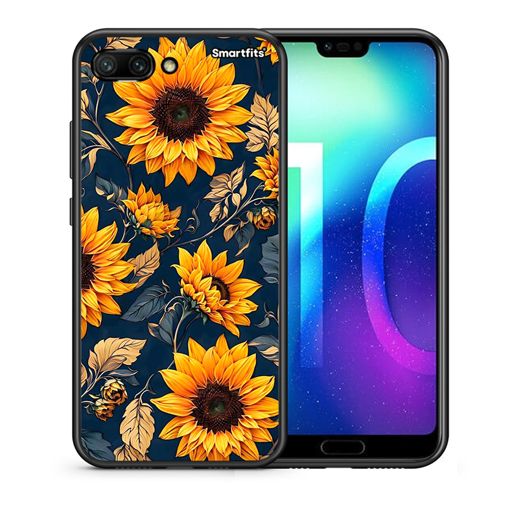 Θήκη Honor 10 Autumn Sunflowers από τη Smartfits με σχέδιο στο πίσω μέρος και μαύρο περίβλημα | Honor 10 Autumn Sunflowers case with colorful back and black bezels