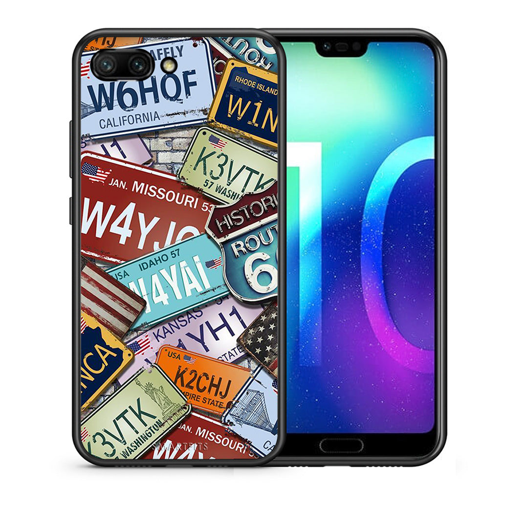 Θήκη Honor 10 Car Plates από τη Smartfits με σχέδιο στο πίσω μέρος και μαύρο περίβλημα | Honor 10 Car Plates case with colorful back and black bezels