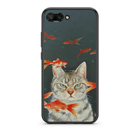 Thumbnail for Honor 10 Cat Goldfish θήκη από τη Smartfits με σχέδιο στο πίσω μέρος και μαύρο περίβλημα | Smartphone case with colorful back and black bezels by Smartfits