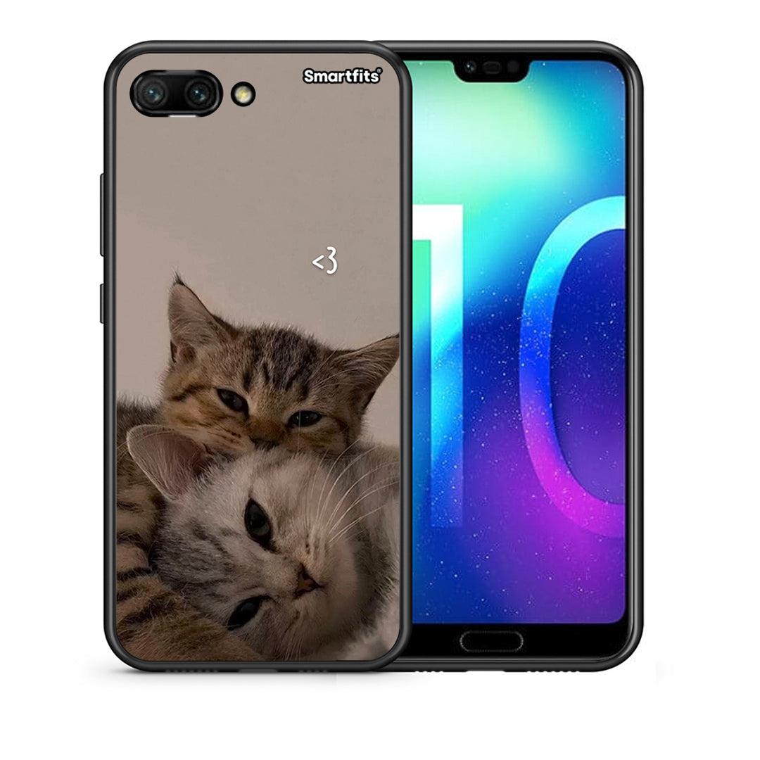 Θήκη Honor 10 Cats In Love από τη Smartfits με σχέδιο στο πίσω μέρος και μαύρο περίβλημα | Honor 10 Cats In Love case with colorful back and black bezels