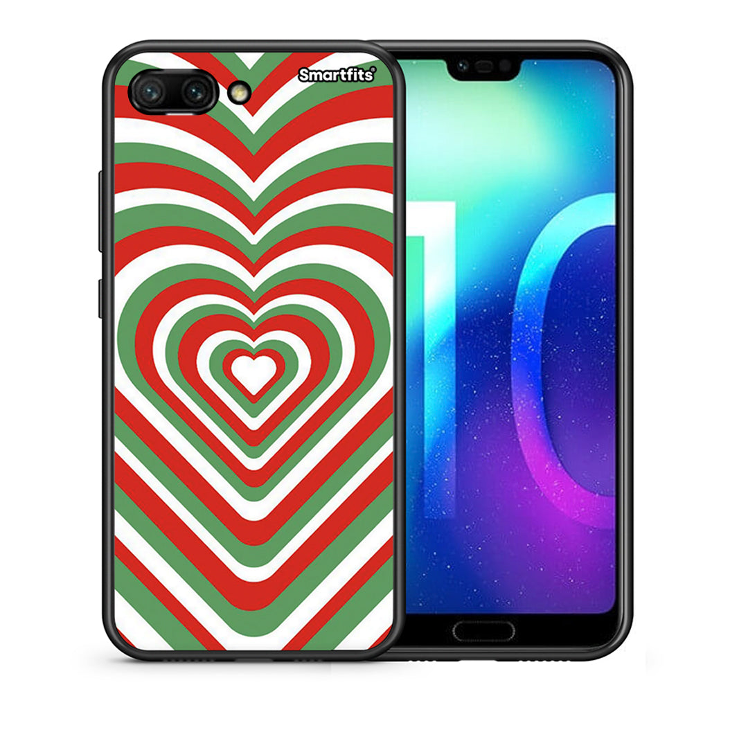 Θήκη Honor 10 Christmas Hearts από τη Smartfits με σχέδιο στο πίσω μέρος και μαύρο περίβλημα | Honor 10 Christmas Hearts case with colorful back and black bezels