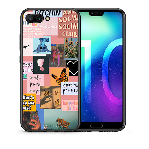 Θήκη Αγίου Βαλεντίνου Honor 10 Collage Bitchin από τη Smartfits με σχέδιο στο πίσω μέρος και μαύρο περίβλημα | Honor 10 Collage Bitchin case with colorful back and black bezels