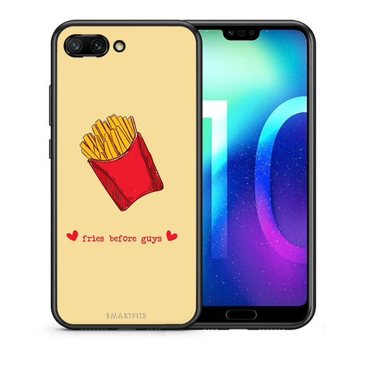 Θήκη Αγίου Βαλεντίνου Honor 10 Fries Before Guys από τη Smartfits με σχέδιο στο πίσω μέρος και μαύρο περίβλημα | Honor 10 Fries Before Guys case with colorful back and black bezels