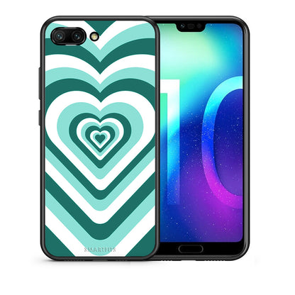 Θήκη Honor 10 Green Hearts από τη Smartfits με σχέδιο στο πίσω μέρος και μαύρο περίβλημα | Honor 10 Green Hearts case with colorful back and black bezels