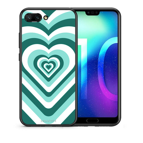 Θήκη Honor 10 Green Hearts από τη Smartfits με σχέδιο στο πίσω μέρος και μαύρο περίβλημα | Honor 10 Green Hearts case with colorful back and black bezels
