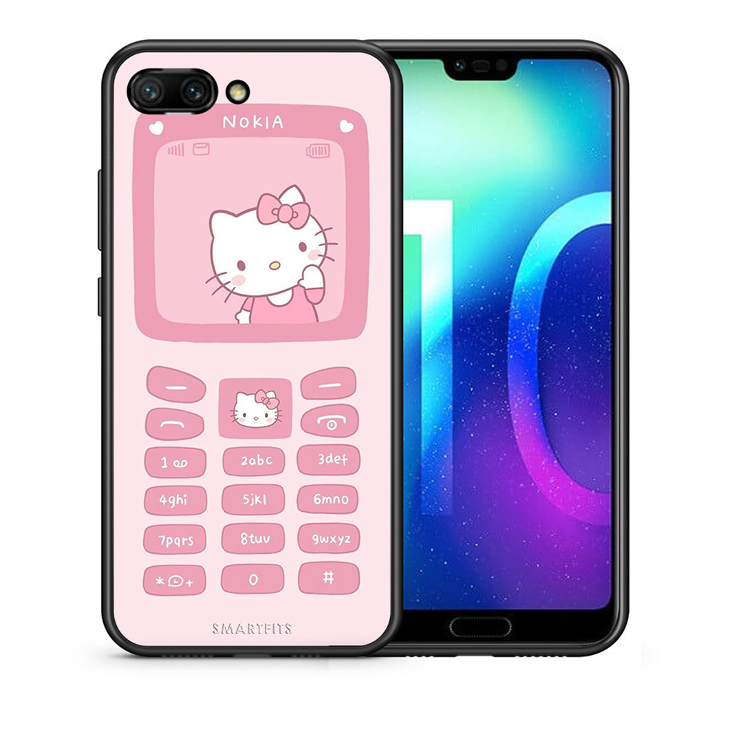 Θήκη Αγίου Βαλεντίνου Honor 10 Hello Kitten από τη Smartfits με σχέδιο στο πίσω μέρος και μαύρο περίβλημα | Honor 10 Hello Kitten case with colorful back and black bezels