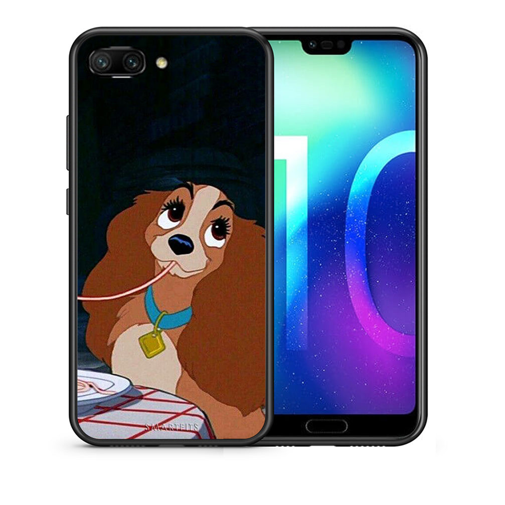 Θήκη Αγίου Βαλεντίνου Honor 10 Lady And Tramp 2 από τη Smartfits με σχέδιο στο πίσω μέρος και μαύρο περίβλημα | Honor 10 Lady And Tramp 2 case with colorful back and black bezels