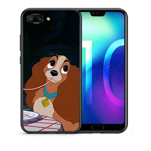 Θήκη Αγίου Βαλεντίνου Honor 10 Lady And Tramp 2 από τη Smartfits με σχέδιο στο πίσω μέρος και μαύρο περίβλημα | Honor 10 Lady And Tramp 2 case with colorful back and black bezels