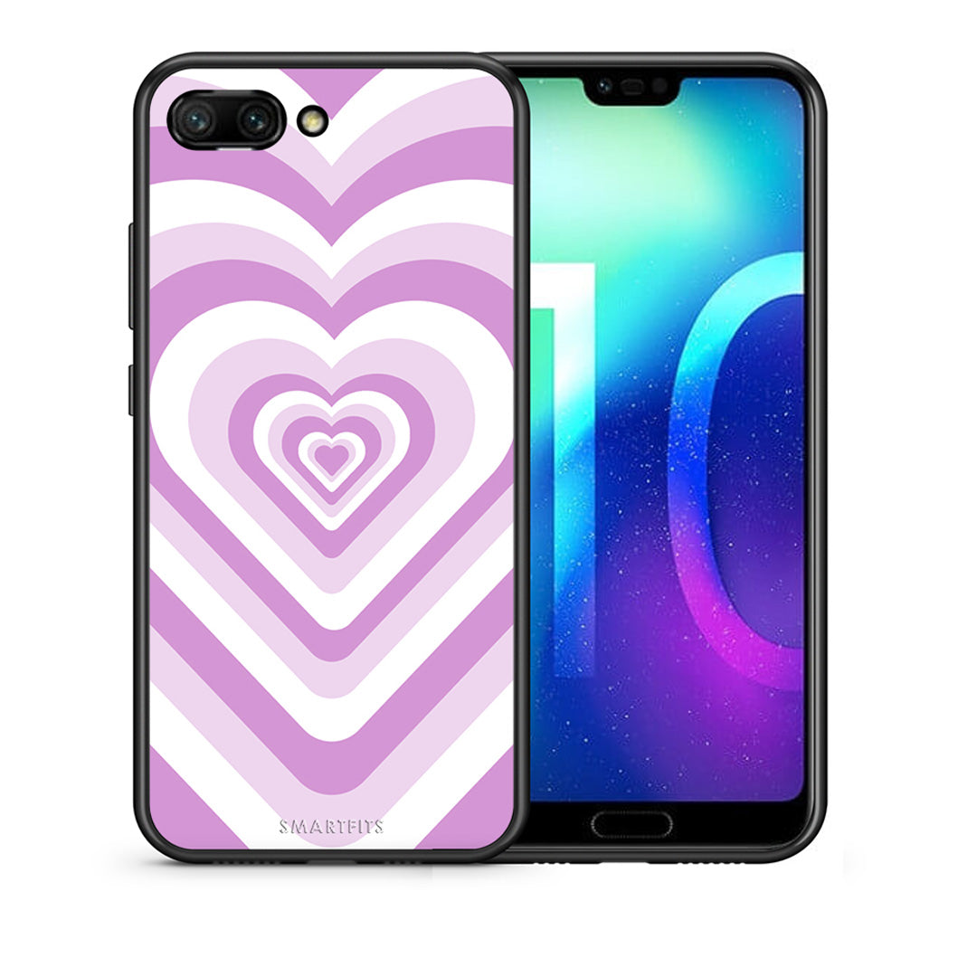 Θήκη Honor 10 Lilac Hearts από τη Smartfits με σχέδιο στο πίσω μέρος και μαύρο περίβλημα | Honor 10 Lilac Hearts case with colorful back and black bezels