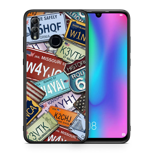 Θήκη Honor 8x Car Plates από τη Smartfits με σχέδιο στο πίσω μέρος και μαύρο περίβλημα | Honor 8x Car Plates case with colorful back and black bezels
