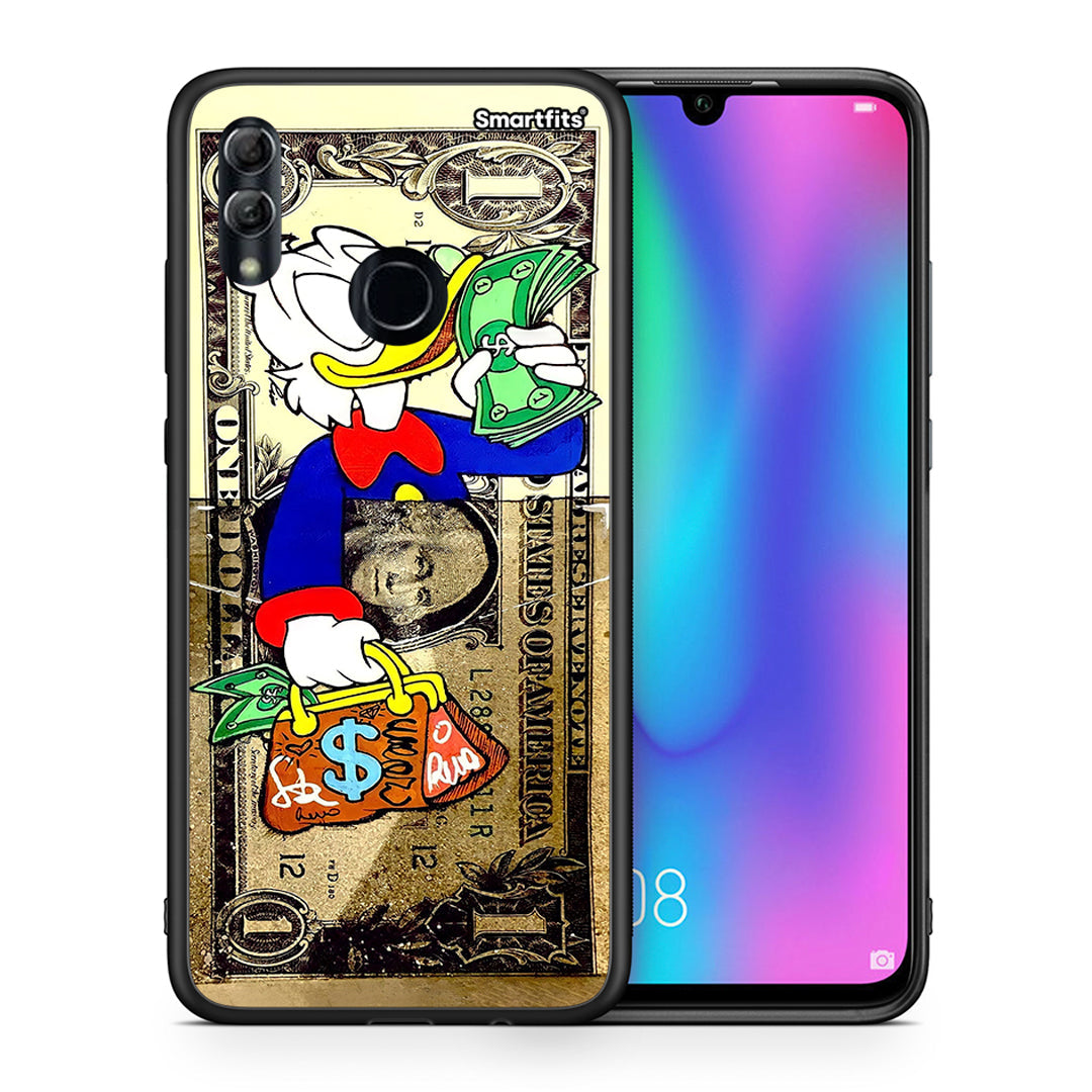 Θήκη Honor 10 Lite Duck Money από τη Smartfits με σχέδιο στο πίσω μέρος και μαύρο περίβλημα | Honor 10 Lite Duck Money case with colorful back and black bezels