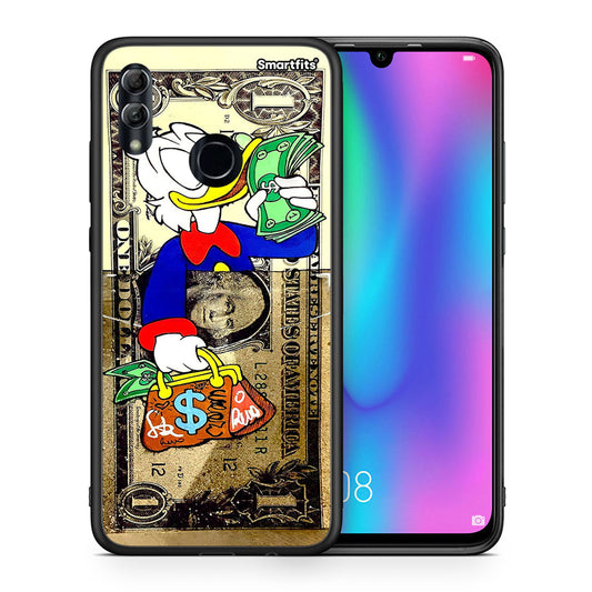 Θήκη Honor 10 Lite Duck Money από τη Smartfits με σχέδιο στο πίσω μέρος και μαύρο περίβλημα | Honor 10 Lite Duck Money case with colorful back and black bezels