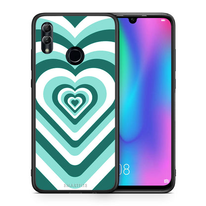 Θήκη Honor 10 Lite Green Hearts από τη Smartfits με σχέδιο στο πίσω μέρος και μαύρο περίβλημα | Honor 10 Lite Green Hearts case with colorful back and black bezels