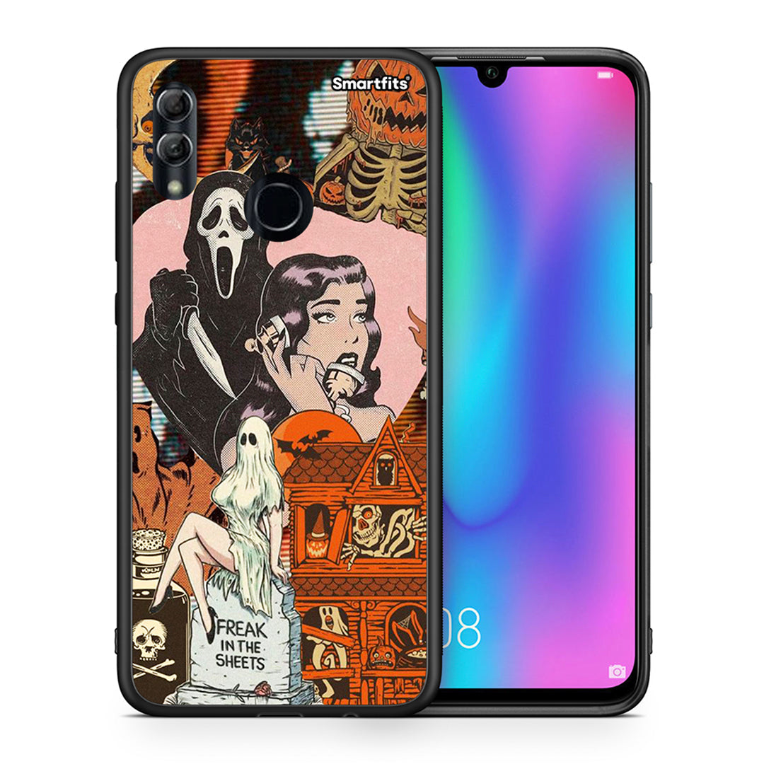 Θήκη Honor 8x Halloween Collage από τη Smartfits με σχέδιο στο πίσω μέρος και μαύρο περίβλημα | Honor 8x Halloween Collage case with colorful back and black bezels