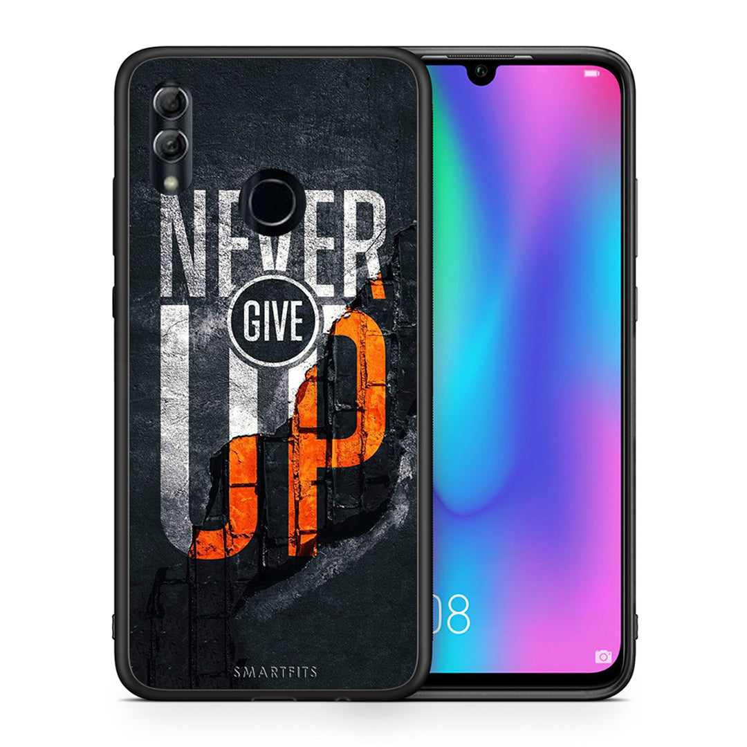 Θήκη Αγίου Βαλεντίνου Honor 8x Never Give Up από τη Smartfits με σχέδιο στο πίσω μέρος και μαύρο περίβλημα | Honor 8x Never Give Up case with colorful back and black bezels