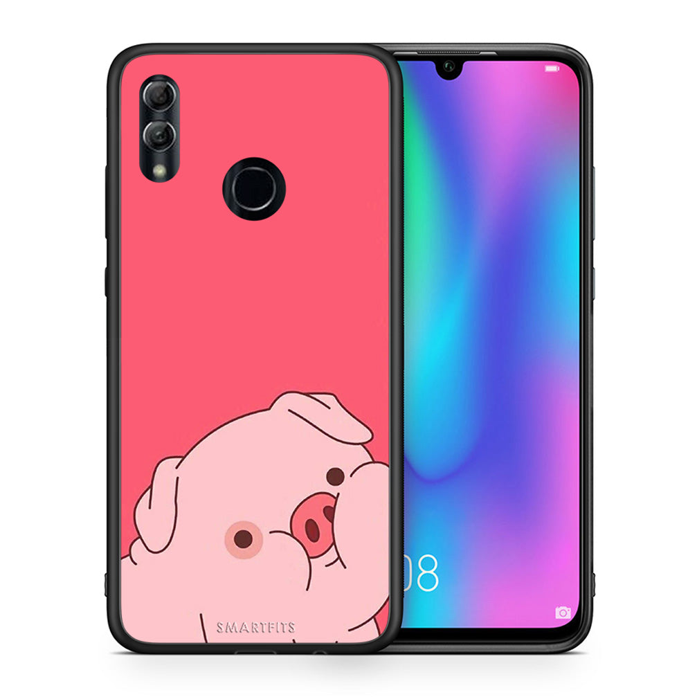 Θήκη Αγίου Βαλεντίνου Honor 8x Pig Love 1 από τη Smartfits με σχέδιο στο πίσω μέρος και μαύρο περίβλημα | Honor 8x Pig Love 1 case with colorful back and black bezels