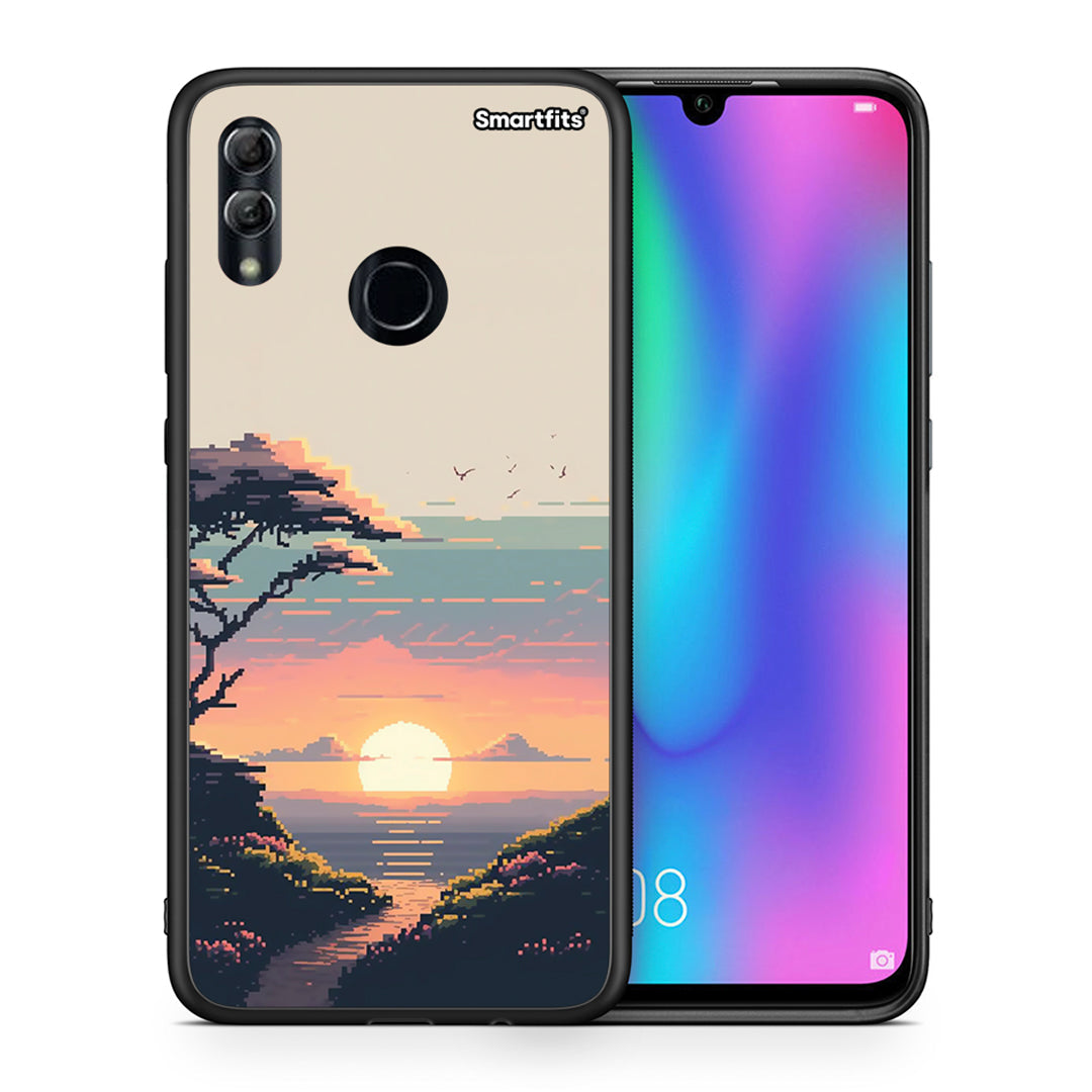 Θήκη Honor 10 Lite Pixel Sunset από τη Smartfits με σχέδιο στο πίσω μέρος και μαύρο περίβλημα | Honor 10 Lite Pixel Sunset case with colorful back and black bezels