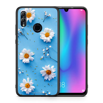 Θήκη Honor 10 Lite Real Daisies από τη Smartfits με σχέδιο στο πίσω μέρος και μαύρο περίβλημα | Honor 10 Lite Real Daisies case with colorful back and black bezels
