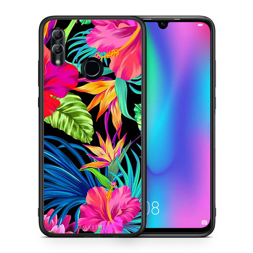 Θήκη Honor 8x Tropical Flowers από τη Smartfits με σχέδιο στο πίσω μέρος και μαύρο περίβλημα | Honor 8x Tropical Flowers case with colorful back and black bezels