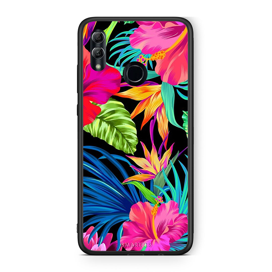 Honor 10 Lite Tropical Flowers θήκη από τη Smartfits με σχέδιο στο πίσω μέρος και μαύρο περίβλημα | Smartphone case with colorful back and black bezels by Smartfits