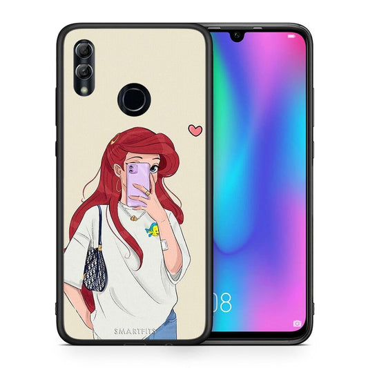 Θήκη Honor 8x Walking Mermaid από τη Smartfits με σχέδιο στο πίσω μέρος και μαύρο περίβλημα | Honor 8x Walking Mermaid case with colorful back and black bezels