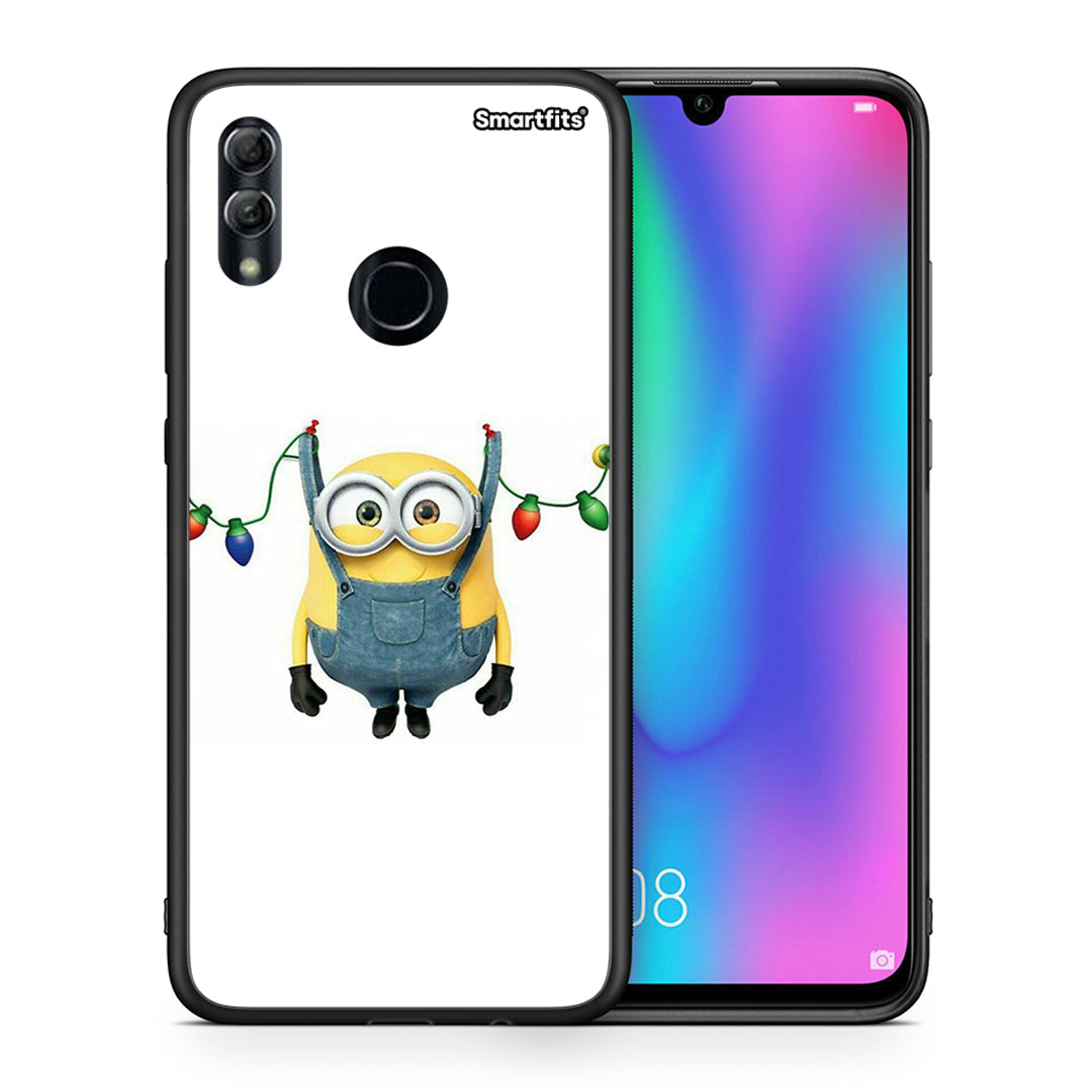 Θήκη Honor 10 Lite Xmas Minion Lights από τη Smartfits με σχέδιο στο πίσω μέρος και μαύρο περίβλημα | Honor 10 Lite Xmas Minion Lights case with colorful back and black bezels