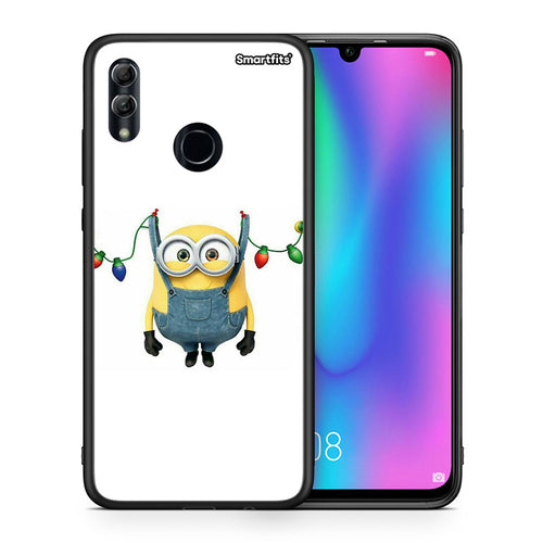 Θήκη Honor 10 Lite Xmas Minion Lights από τη Smartfits με σχέδιο στο πίσω μέρος και μαύρο περίβλημα | Honor 10 Lite Xmas Minion Lights case with colorful back and black bezels