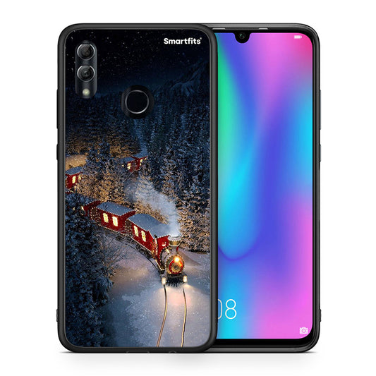 Θήκη Honor 10 Lite Xmas Train από τη Smartfits με σχέδιο στο πίσω μέρος και μαύρο περίβλημα | Honor 10 Lite Xmas Train case with colorful back and black bezels