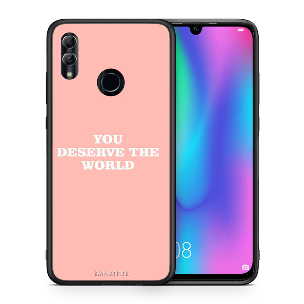 Θήκη Αγίου Βαλεντίνου Honor 8x You Deserve The World από τη Smartfits με σχέδιο στο πίσω μέρος και μαύρο περίβλημα | Honor 8x You Deserve The World case with colorful back and black bezels