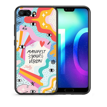 Θήκη Honor 10 Manifest Your Vision από τη Smartfits με σχέδιο στο πίσω μέρος και μαύρο περίβλημα | Honor 10 Manifest Your Vision case with colorful back and black bezels