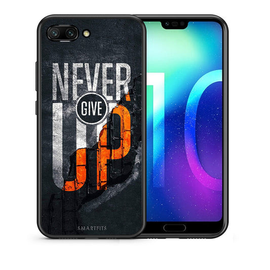 Θήκη Αγίου Βαλεντίνου Honor 10 Never Give Up από τη Smartfits με σχέδιο στο πίσω μέρος και μαύρο περίβλημα | Honor 10 Never Give Up case with colorful back and black bezels