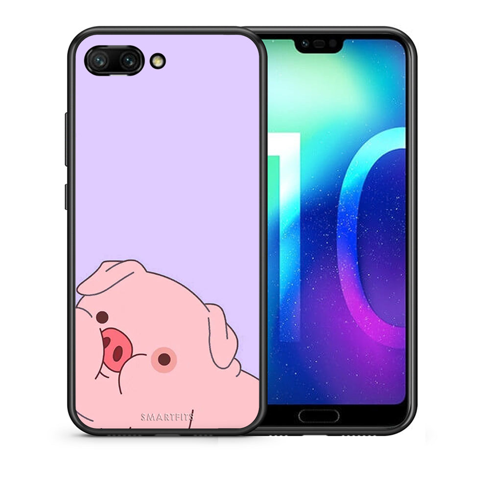 Θήκη Αγίου Βαλεντίνου Honor 10 Pig Love 2 από τη Smartfits με σχέδιο στο πίσω μέρος και μαύρο περίβλημα | Honor 10 Pig Love 2 case with colorful back and black bezels