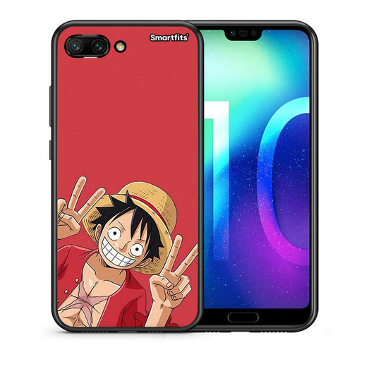 Θήκη Honor 10 Pirate Luffy από τη Smartfits με σχέδιο στο πίσω μέρος και μαύρο περίβλημα | Honor 10 Pirate Luffy case with colorful back and black bezels