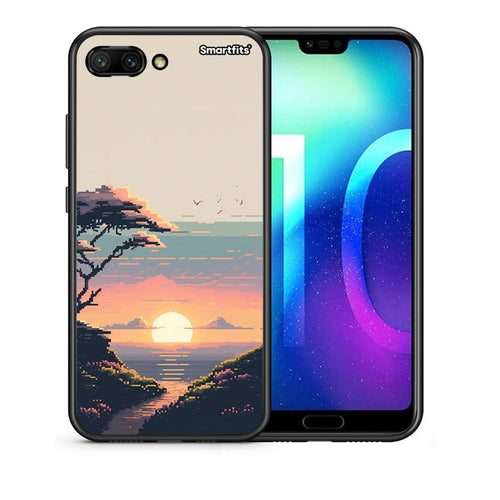 Θήκη Honor 10 Pixel Sunset από τη Smartfits με σχέδιο στο πίσω μέρος και μαύρο περίβλημα | Honor 10 Pixel Sunset case with colorful back and black bezels