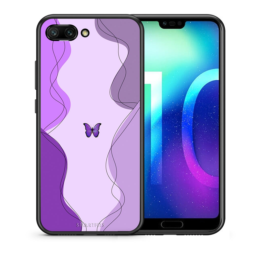 Θήκη Αγίου Βαλεντίνου Honor 10 Purple Mariposa από τη Smartfits με σχέδιο στο πίσω μέρος και μαύρο περίβλημα | Honor 10 Purple Mariposa case with colorful back and black bezels