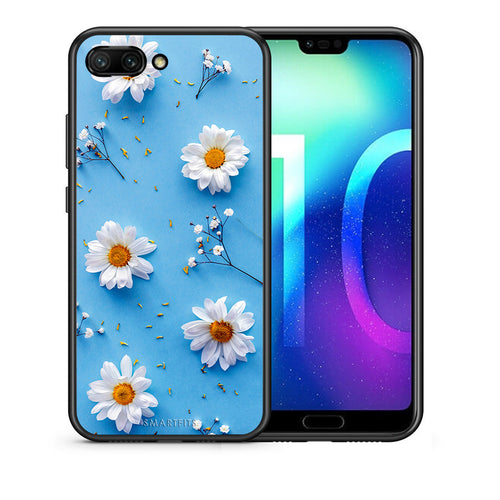 Θήκη Honor 10 Real Daisies από τη Smartfits με σχέδιο στο πίσω μέρος και μαύρο περίβλημα | Honor 10 Real Daisies case with colorful back and black bezels