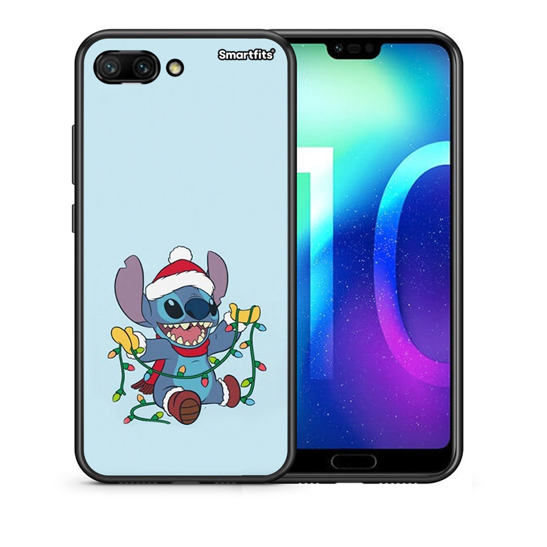 Θήκη Honor 10 Santa Stich από τη Smartfits με σχέδιο στο πίσω μέρος και μαύρο περίβλημα | Honor 10 Santa Stich case with colorful back and black bezels