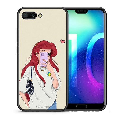 Θήκη Honor 10 Walking Mermaid από τη Smartfits με σχέδιο στο πίσω μέρος και μαύρο περίβλημα | Honor 10 Walking Mermaid case with colorful back and black bezels