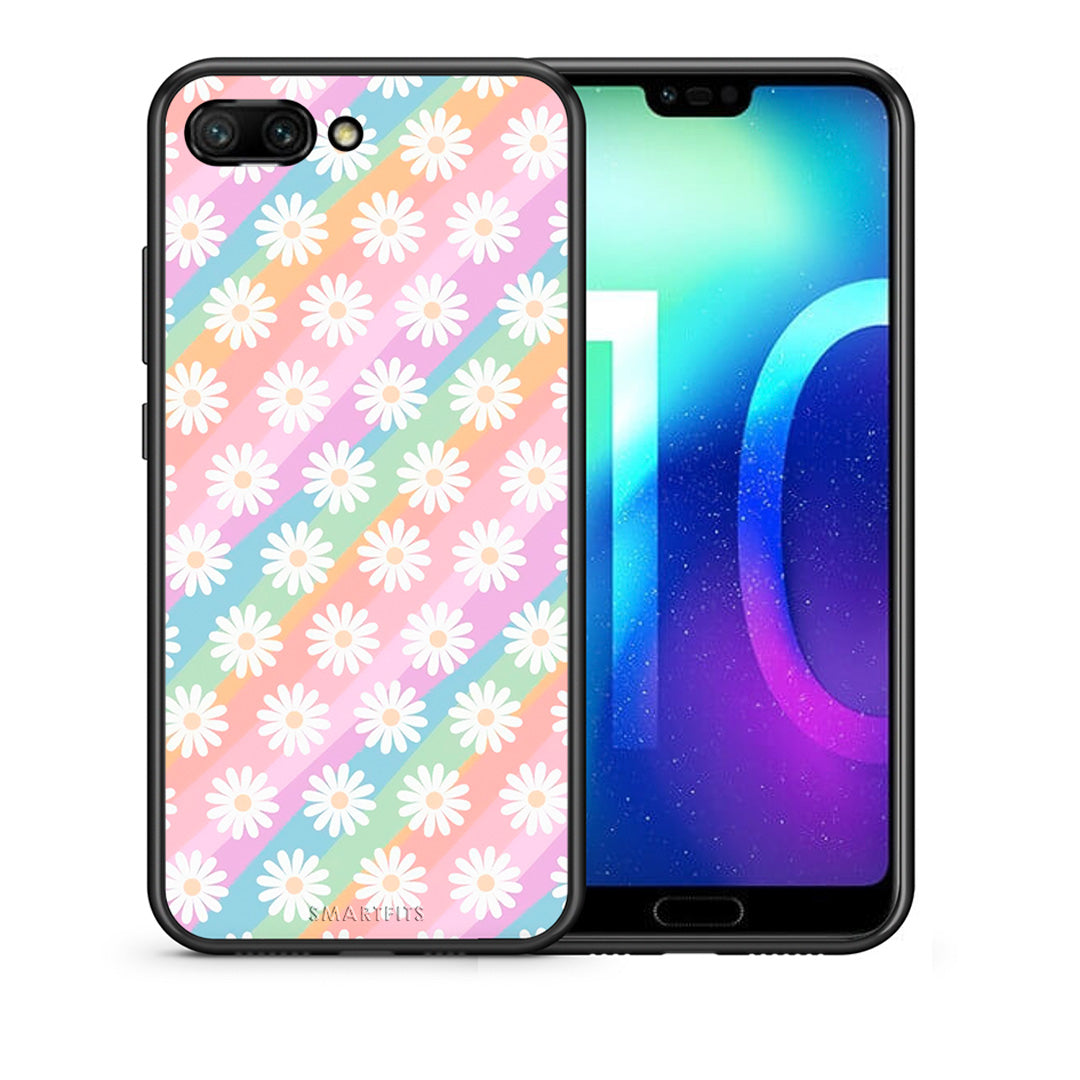 Θήκη Honor 10 White Daisies από τη Smartfits με σχέδιο στο πίσω μέρος και μαύρο περίβλημα | Honor 10 White Daisies case with colorful back and black bezels