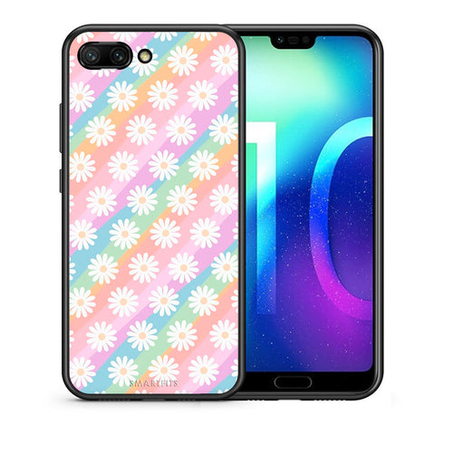Θήκη Honor 10 White Daisies από τη Smartfits με σχέδιο στο πίσω μέρος και μαύρο περίβλημα | Honor 10 White Daisies case with colorful back and black bezels