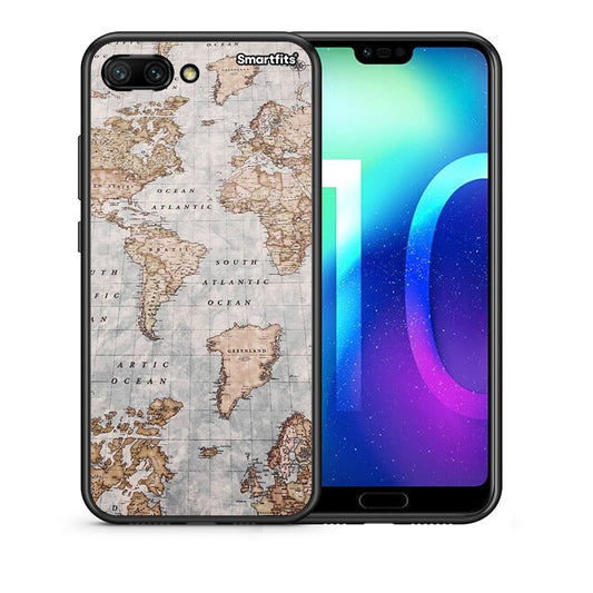 Θήκη Honor 10 World Map από τη Smartfits με σχέδιο στο πίσω μέρος και μαύρο περίβλημα | Honor 10 World Map case with colorful back and black bezels