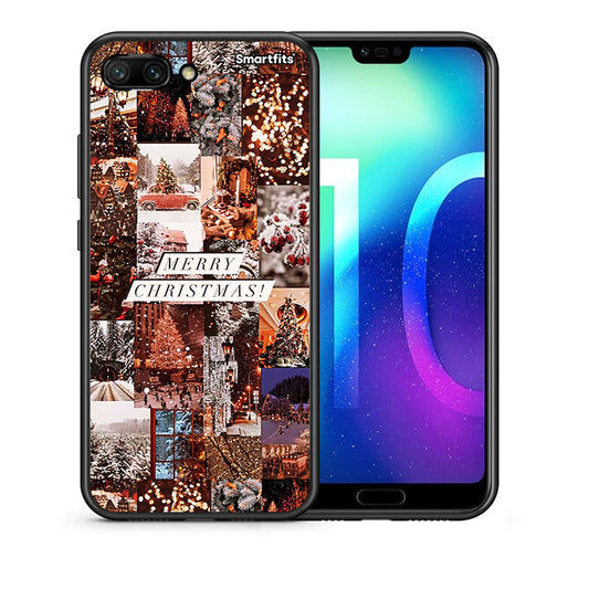 Θήκη Honor 10 Xmas Collage από τη Smartfits με σχέδιο στο πίσω μέρος και μαύρο περίβλημα | Honor 10 Xmas Collage case with colorful back and black bezels